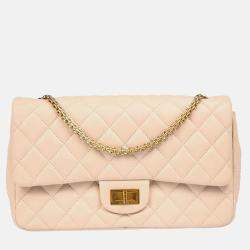 Chanel 2.55 Double Flap Beige Lambskin Shoulder Bag