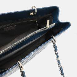 Pre Owned حقيبة يد شانيل توتس سلسلة كبيرة جلد عجل أزرق غراند شوبينغ أكس لارج