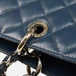 Pre Owned حقيبة يد شانيل توتس سلسلة كبيرة جلد عجل أزرق غراند شوبينغ أكس لارج