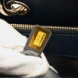 Pre Owned حقيبة يد شانيل توتس سلسلة كبيرة جلد عجل أزرق غراند شوبينغ أكس لارج