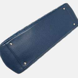 Pre Owned حقيبة يد شانيل توتس سلسلة كبيرة جلد عجل أزرق غراند شوبينغ أكس لارج