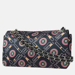 Chanel Classic Single Flap Black Satin Lipstick Shoulder Bag