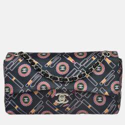 Chanel Classic Single Flap Black Satin Lipstick Shoulder Bag