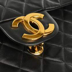 Pre Owned Chanel Classic Flap Black Lambskin Maxi Shoulder Bag