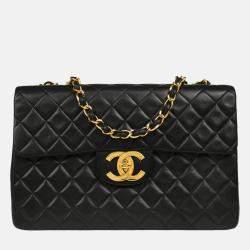 Pre Owned Chanel Classic Flap Black Lambskin Maxi Shoulder Bag