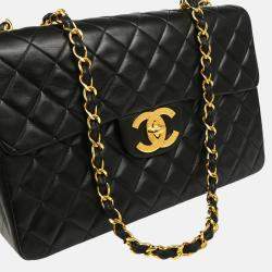 Pre Owned Chanel Classic Flap Black Lambskin Maxi Shoulder Bag