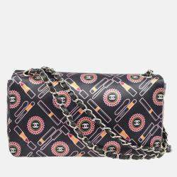 Chanel Lipstick Classic Single Flap Black/Pink Satin Shoulder Bag