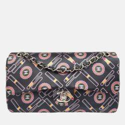 Chanel Lipstick Classic Single Flap Black/Pink Satin Shoulder Bag