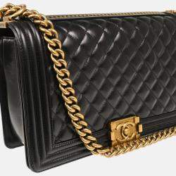 Pre Owned Chanel Boy Medium Black Calfskin Shoulder Bag
