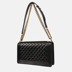 Pre Owned Chanel Boy Medium Black Calfskin Shoulder Bag