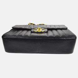 Pre Owned Chanel Mademoiselle Classic Flap Black Leather Double Chain Shoulder Bag