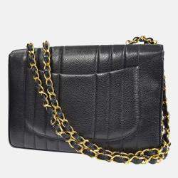 Pre Owned Chanel Mademoiselle Classic Flap Black Leather Double Chain Shoulder Bag