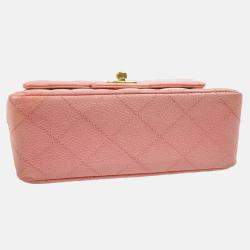 Pre Owned Chanel Pink Calfskin Mini Classic Square Flap Bag