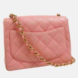 Pre Owned Chanel Pink Calfskin Mini Classic Square Flap Bag