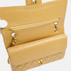 Chanel Classic Double Flap Medium Beige Caviar Leather Shoulder Bag