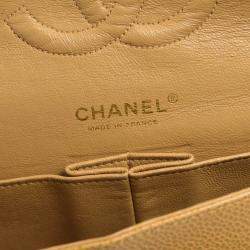 Chanel Classic Double Flap Medium Beige Caviar Leather Shoulder Bag