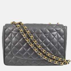 Chanel Classic Single Flap Jumbo Black Quilted Caviar Bag