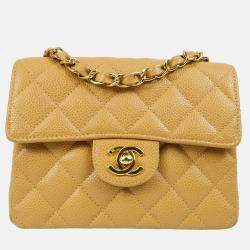 Chanel Classic Square Flap Mini Beige Calfskin Shoulder Bag
