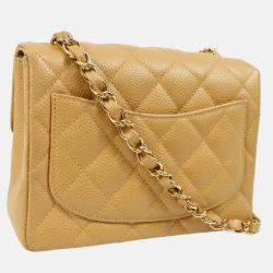 Chanel Classic Square Flap Mini Beige Calfskin Shoulder Bag