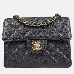 Chanel Mini Classic Square Flap Black Calfskin Bag