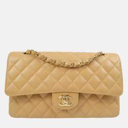 Chanel Classic Double Flap Medium Beige Calfskin Shoulder Bag