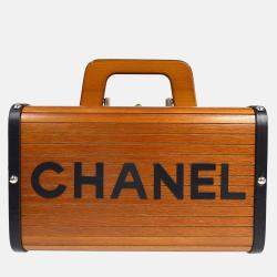 Chanel Brown Black Wood Vanity Box Handbag 