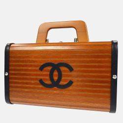 Chanel Brown Black Wood Vanity Box Handbag 