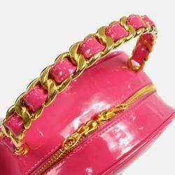 Chanel Quilted Patent Vintage Round Top Handle Vanity Case 