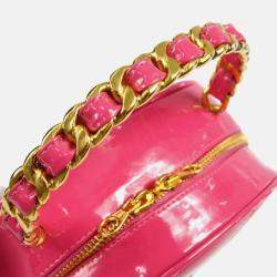 Chanel Quilted Patent Vintage Round Top Handle Vanity Case 