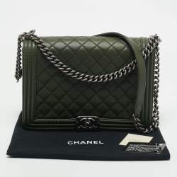 Chanel Military Green Quilted Leather Large Boy Flap Bag