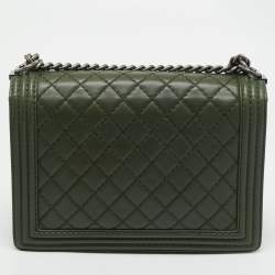 Chanel Military Green Quilted Leather Large Boy Flap Bag