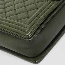 Chanel Military Green Quilted Leather Large Boy Flap Bag