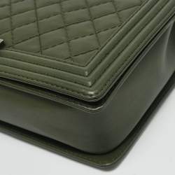 Chanel Military Green Quilted Leather Large Boy Flap Bag