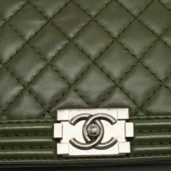 Chanel Military Green Quilted Leather Large Boy Flap Bag