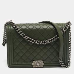 Chanel Military Green Quilted Leather Large Boy Flap Bag