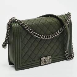 Chanel Military Green Quilted Leather Large Boy Flap Bag