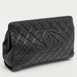 Chanel Black Quilted Caviar Leather CC Timeless Frame Clutch