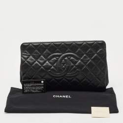 Chanel Black Quilted Caviar Leather CC Timeless Frame Clutch