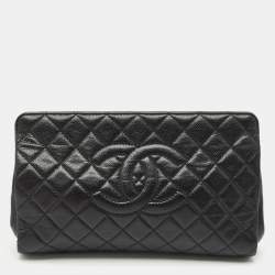 Chanel Black Quilted Caviar Leather CC Timeless Frame Clutch
