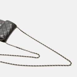 Pre Owned Chanel Black CC Quilted Lambskin Clams Wallet on Chain