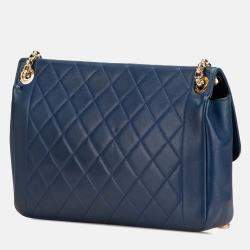 Pre Owned Chanel Navy Blue Large Lambskin Chic With Me Flap