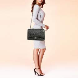 Chanel Dark Grey Quilted Caviar Leather Maxi Classic Double Flap Bag