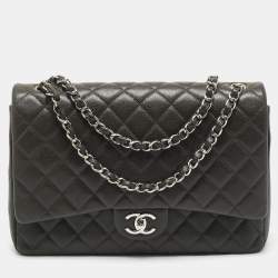 Chanel Dark Grey Quilted Caviar Leather Maxi Classic Double Flap Bag