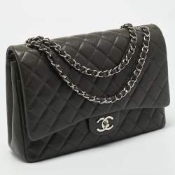 Chanel Dark Grey Quilted Caviar Leather Maxi Classic Double Flap Bag