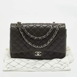 Chanel Dark Grey Quilted Caviar Leather Maxi Classic Double Flap Bag