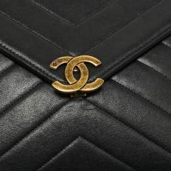 Chanel Black Chevron Leather Coco Envelope Flap Bag