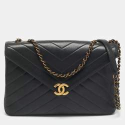 Chanel Black Chevron Leather Coco Envelope Flap Bag