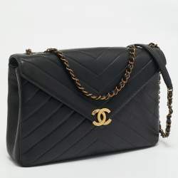 Chanel Black Chevron Leather Coco Envelope Flap Bag