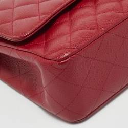 Chanel Red Quilted Caviar Leather East/West Classic Flap Bag