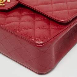 Chanel Red Quilted Caviar Leather East/West Classic Flap Bag
